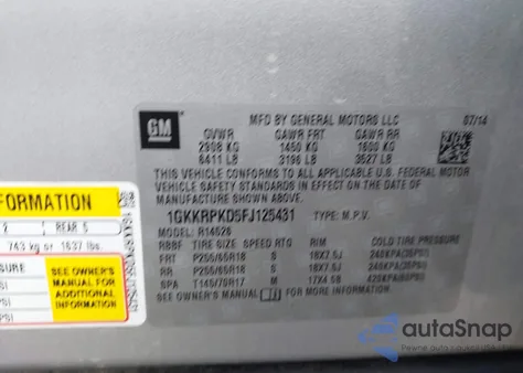 2015 GMC Acadia Sle-2 z USA, uszkodzony, nr VIN 1GKKRPKD5FJ125431